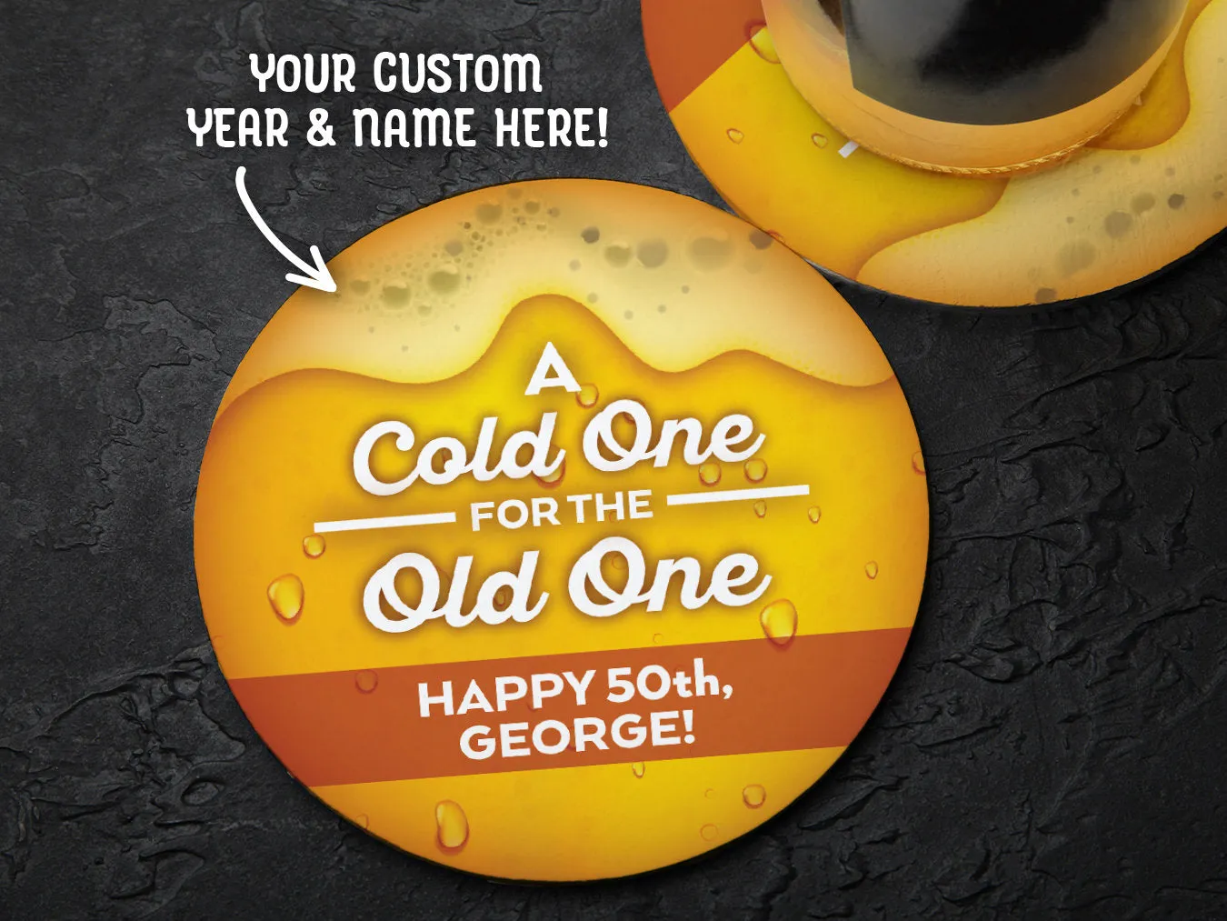A Cold One For The Old One Birthday Coasters