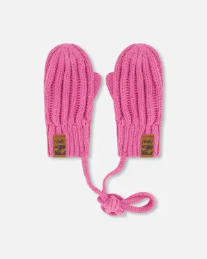 Baby Knit Mittens With String Vibrant Pink