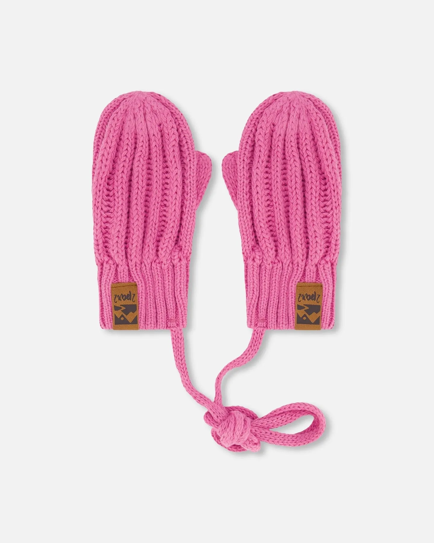 Baby Knit Mittens With String Vibrant Pink