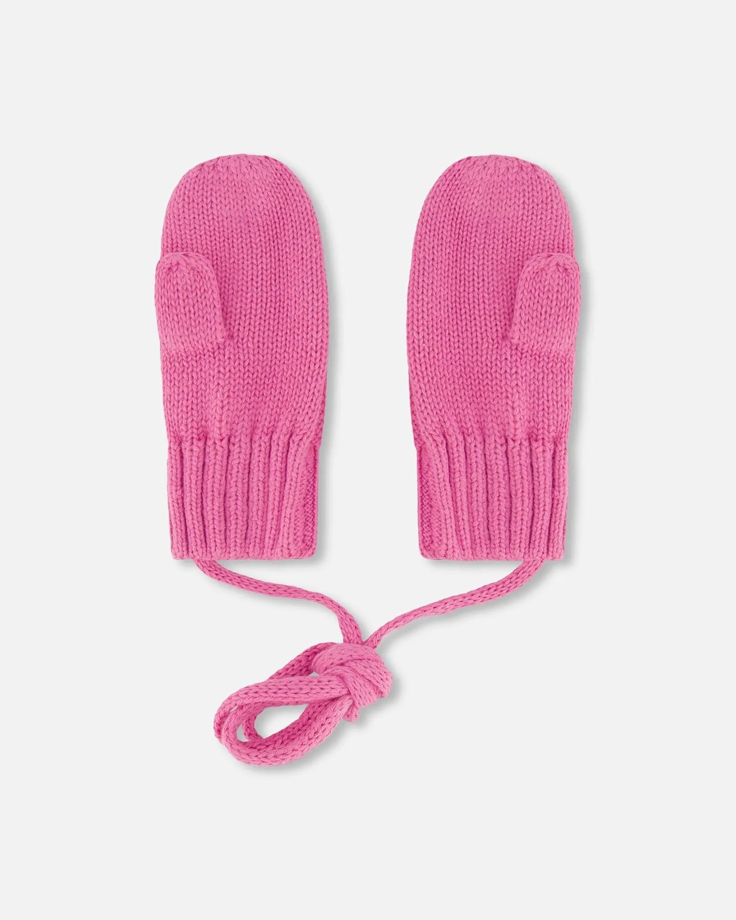 Baby Knit Mittens With String Vibrant Pink