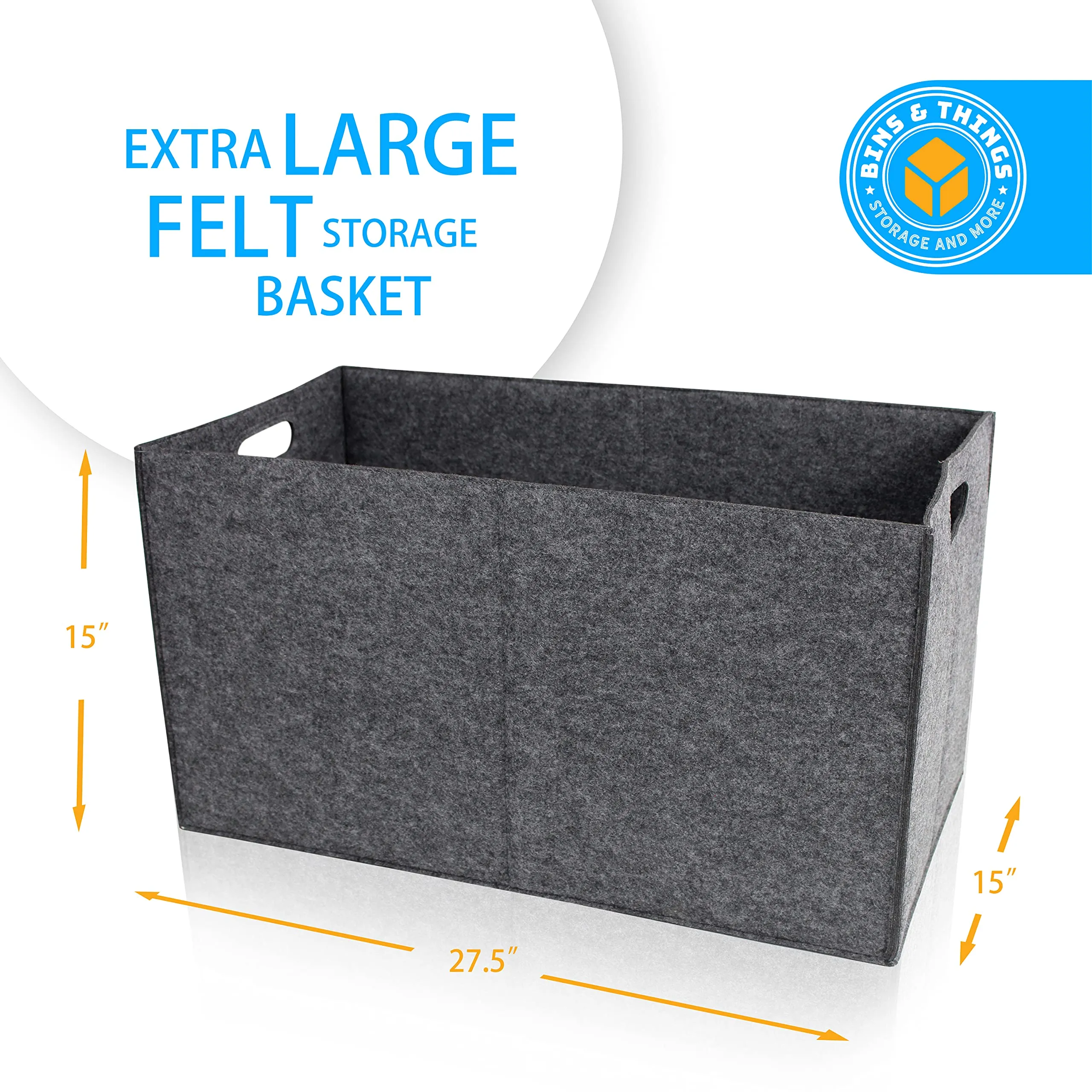 Bins & Things Large Felt Folding Storage Basket (27.5 x 15 x 15 Inches) Thick Felt Home