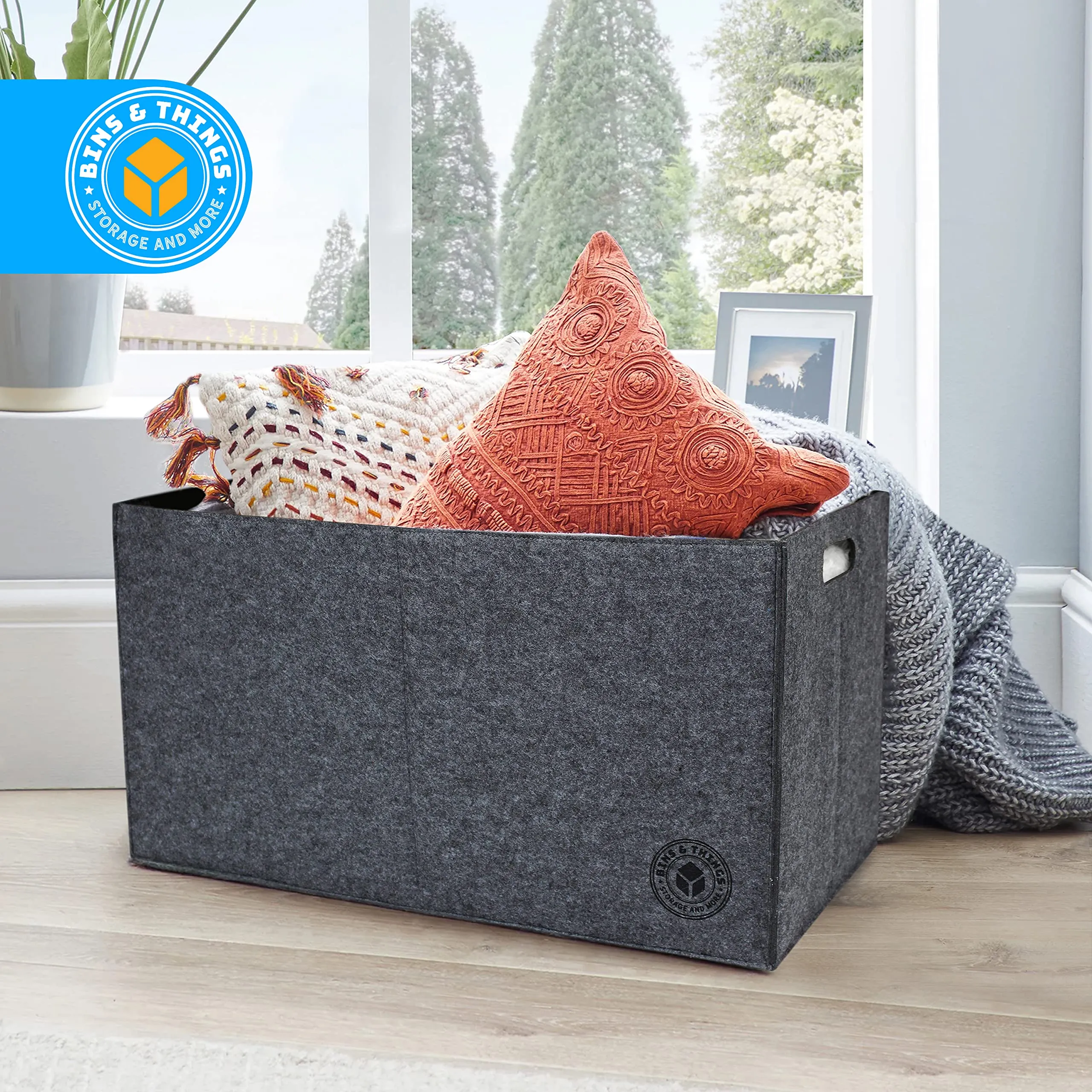 Bins & Things Large Felt Folding Storage Basket (27.5 x 15 x 15 Inches) Thick Felt Home
