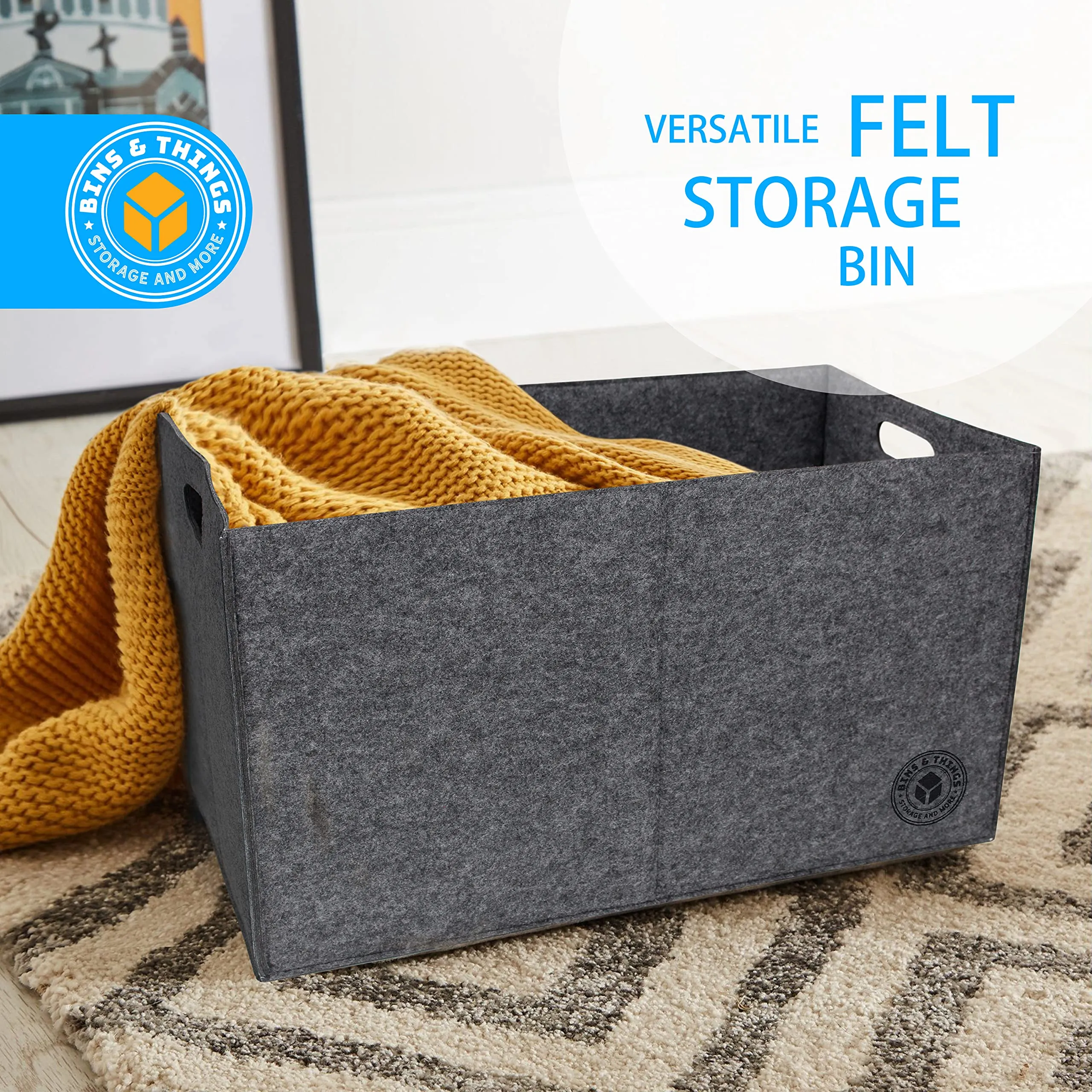 Bins & Things Large Felt Folding Storage Basket (27.5 x 15 x 15 Inches) Thick Felt Home