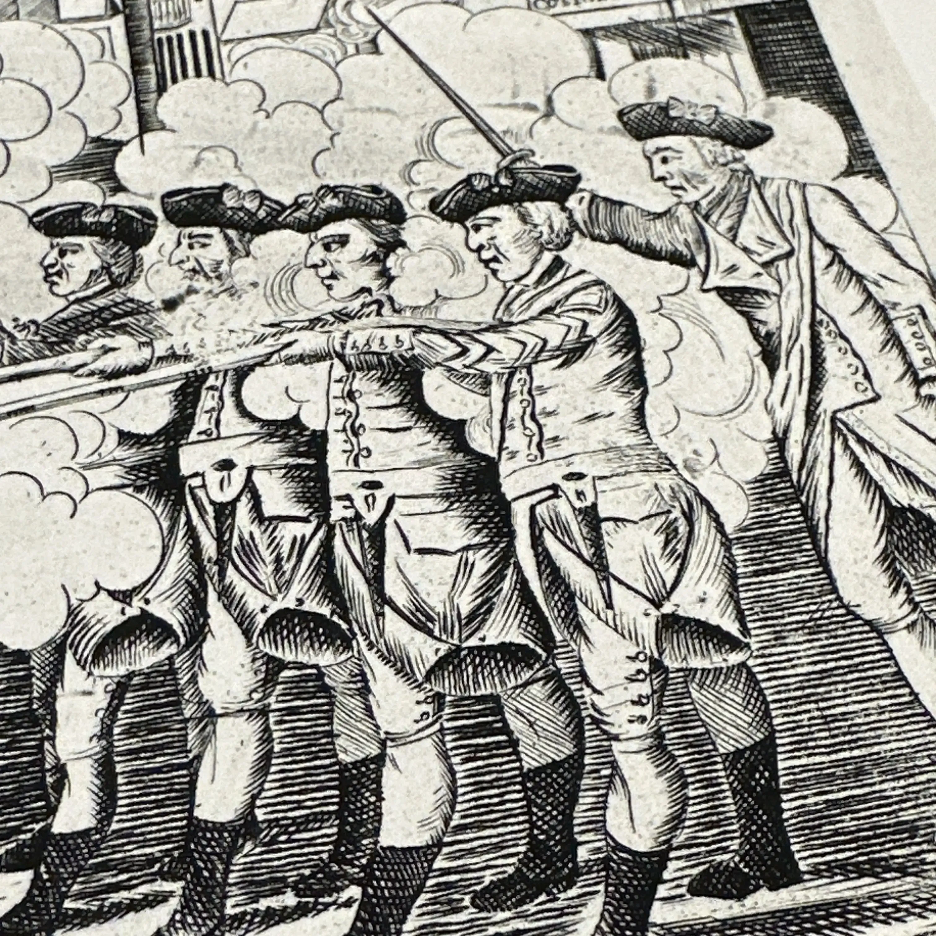 Boston Massacre print made from Revere's original plate — Framed