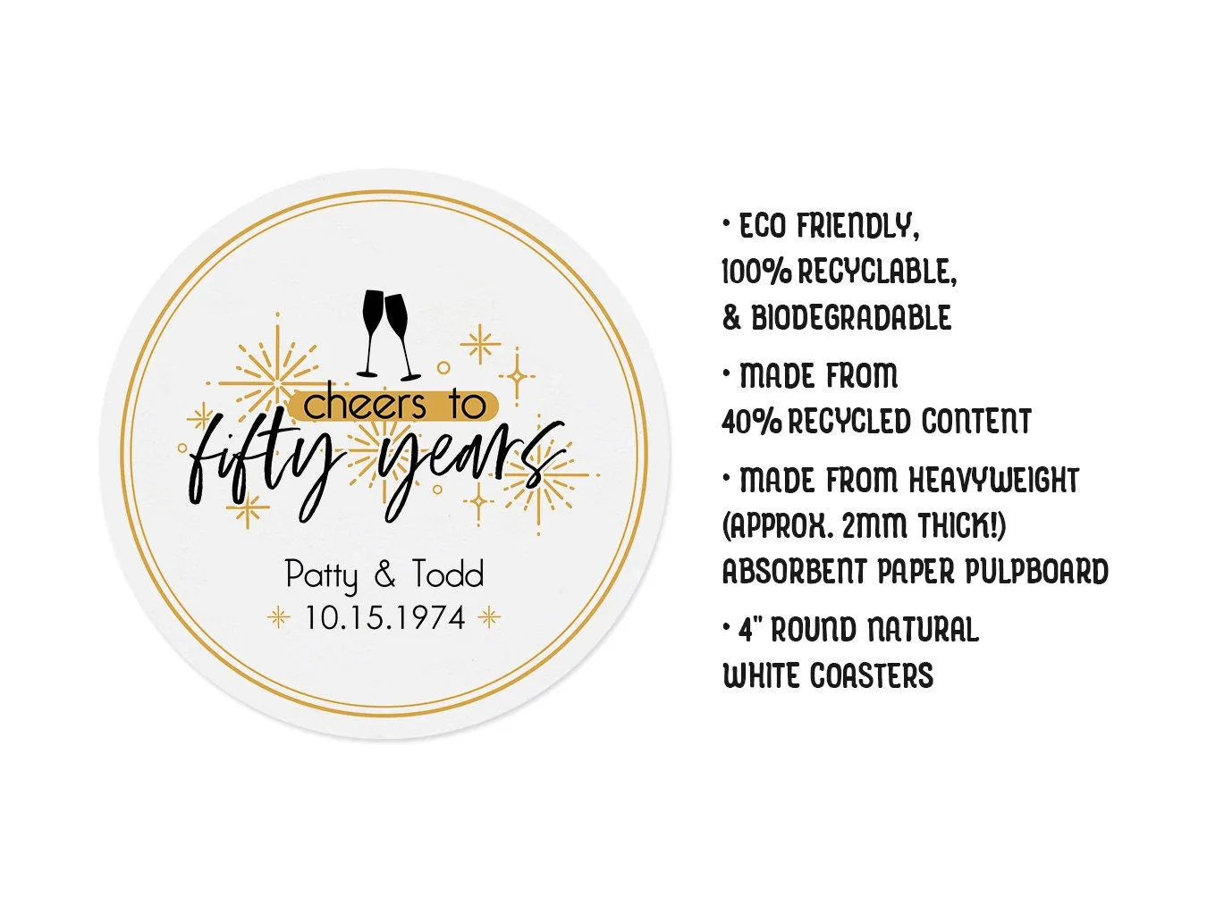 Cheers to Fifty Years Wedding Anniversary Coasters