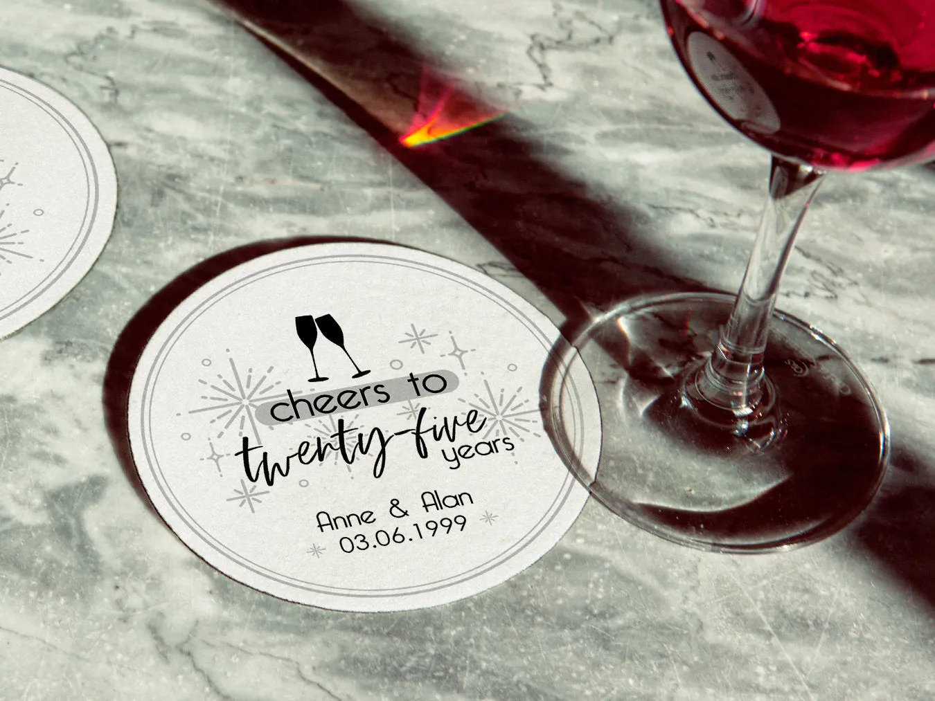 Cheers to Twenty-Five Years Wedding Anniversary Coasters