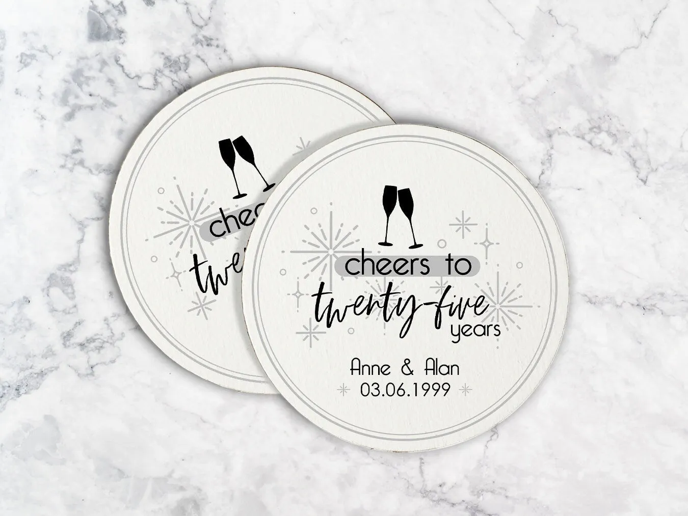 Cheers to Twenty-Five Years Wedding Anniversary Coasters