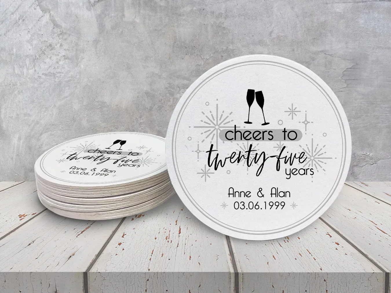 Cheers to Twenty-Five Years Wedding Anniversary Coasters