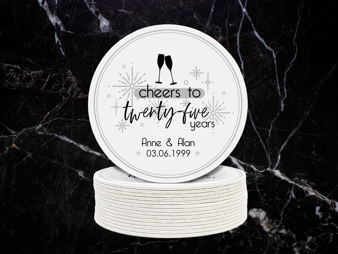 Cheers to Twenty-Five Years Wedding Anniversary Coasters