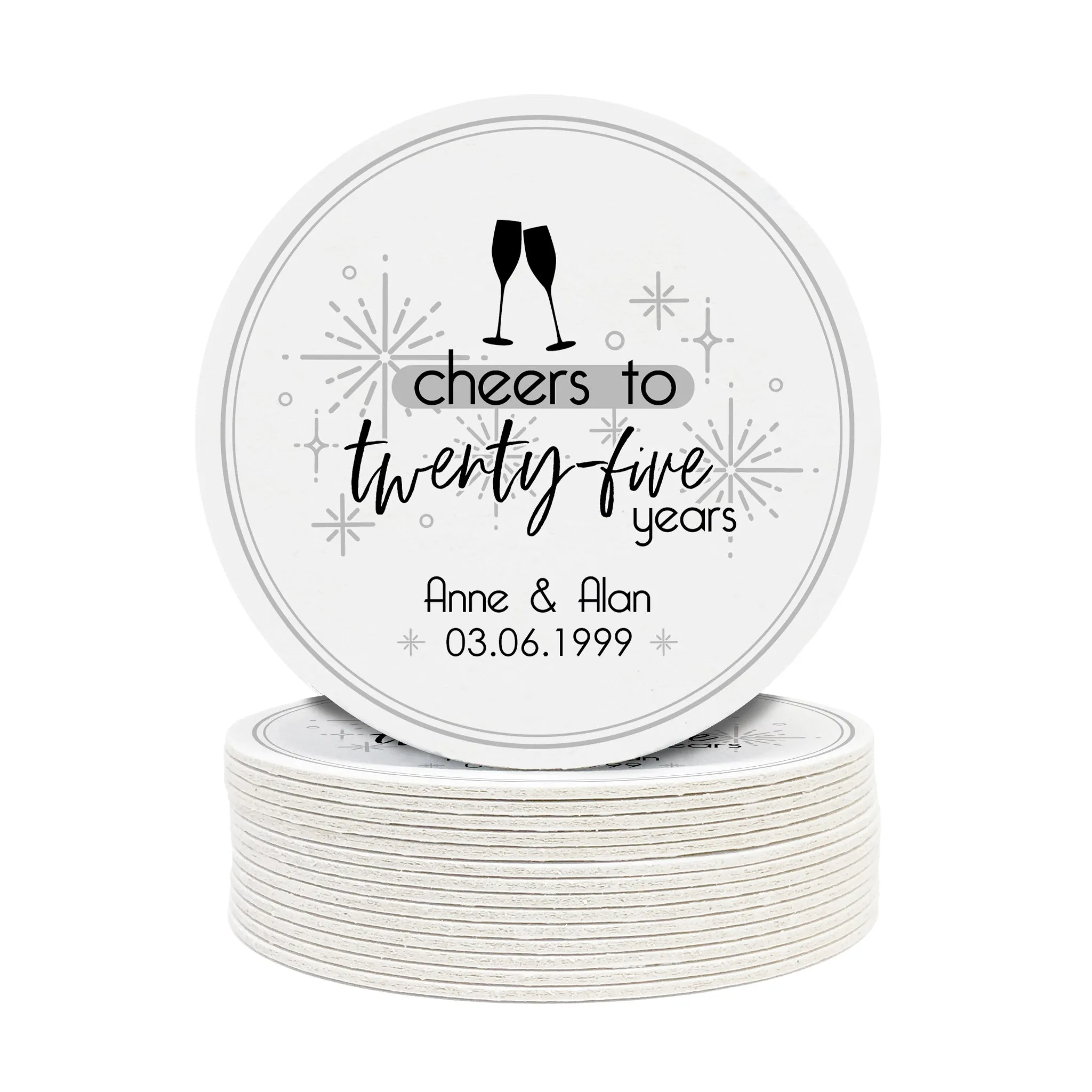 Cheers to Twenty-Five Years Wedding Anniversary Coasters