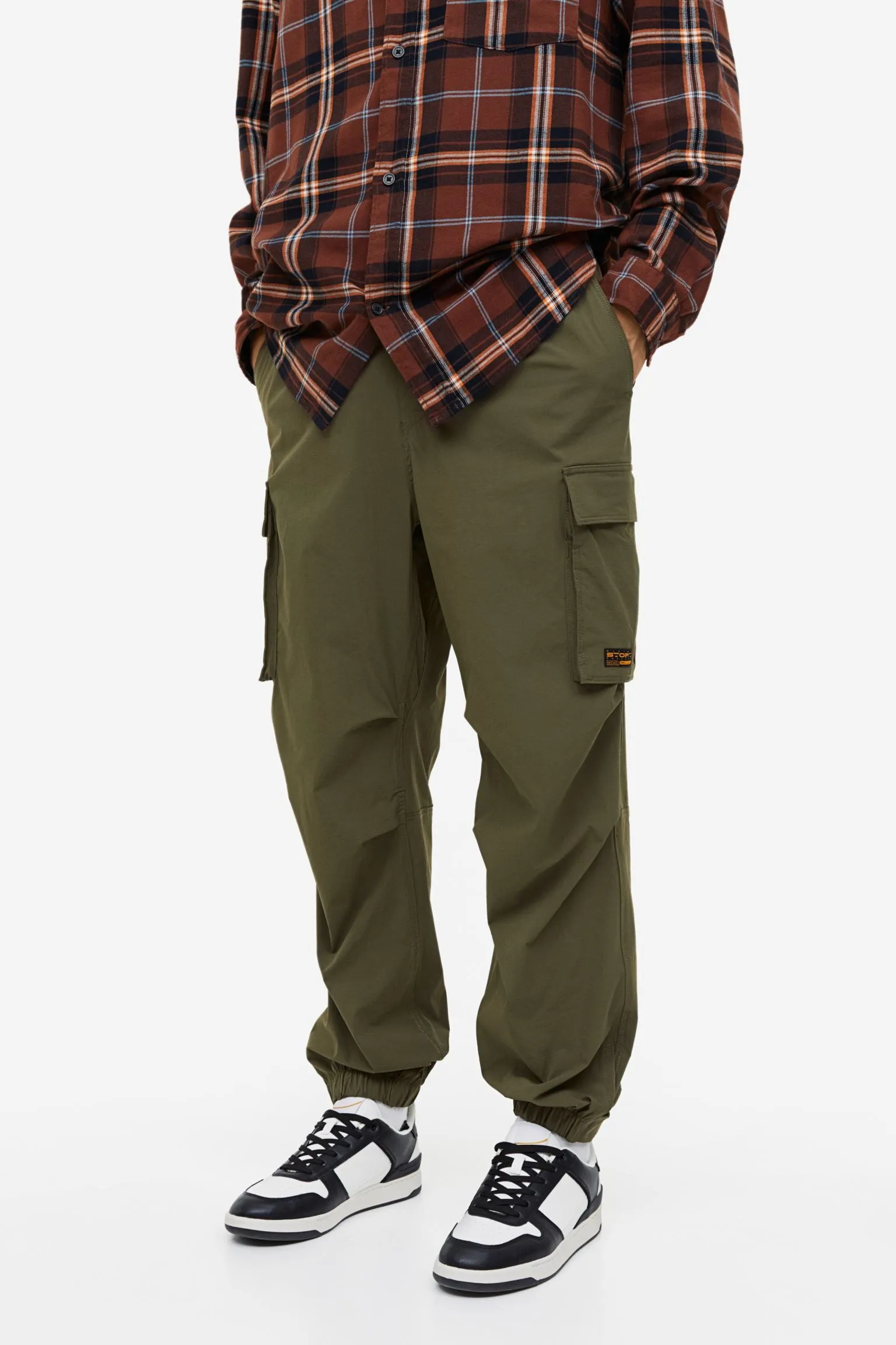 H&M Relaxed Fit Nylon Cargo Pants, Khaki
