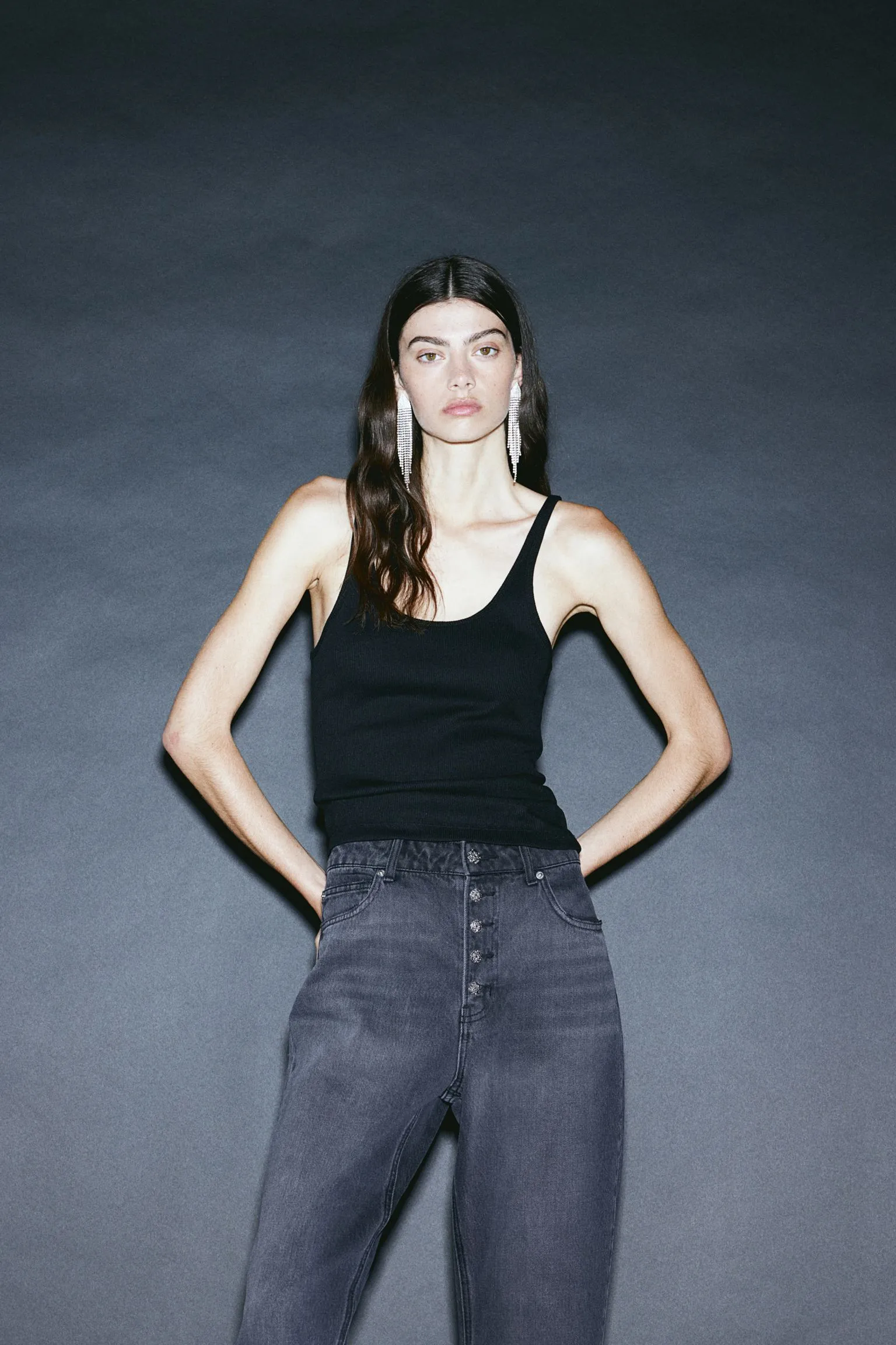 H&M Straight High Jeans, dark gray
