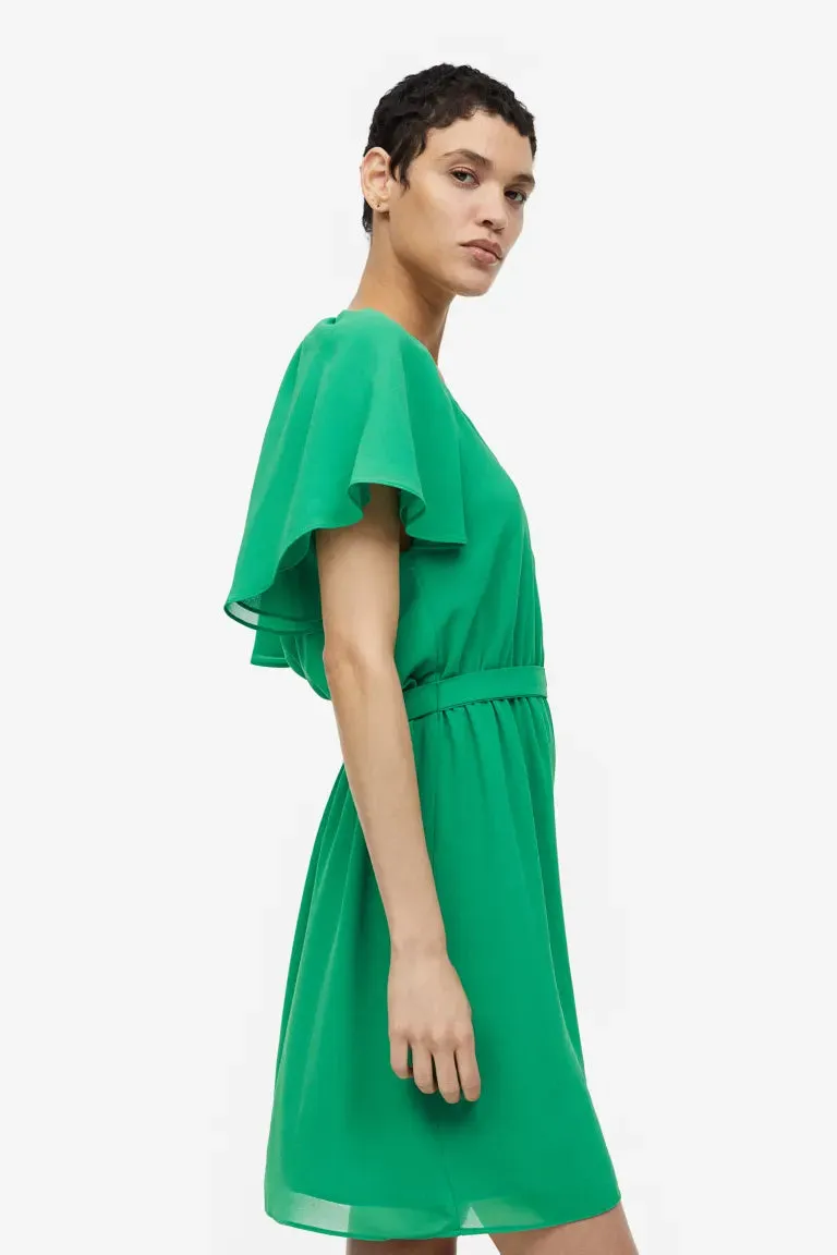 H&M V-neck chiffon dress, green