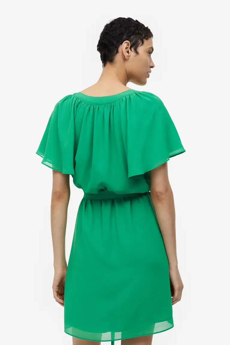 H&M V-neck chiffon dress, green