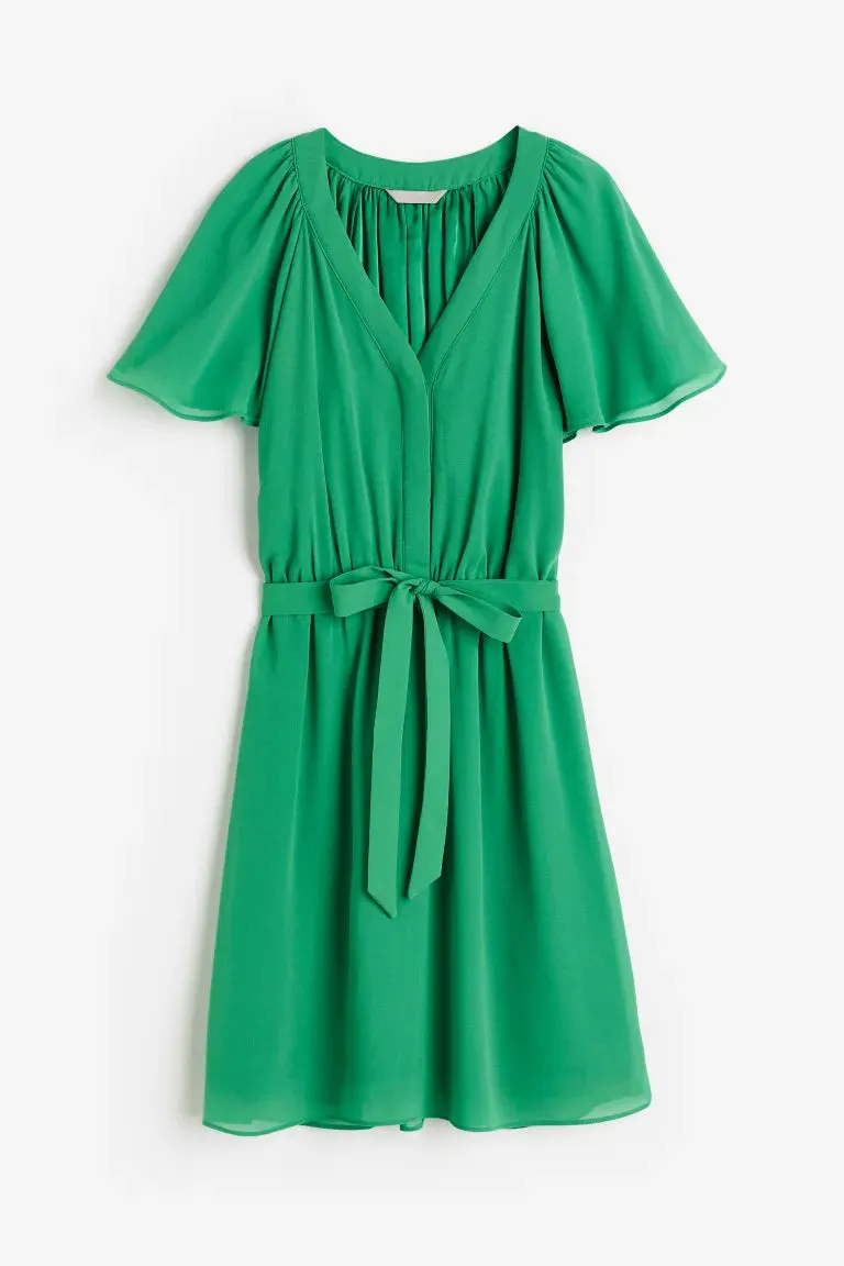 H&M V-neck chiffon dress, green