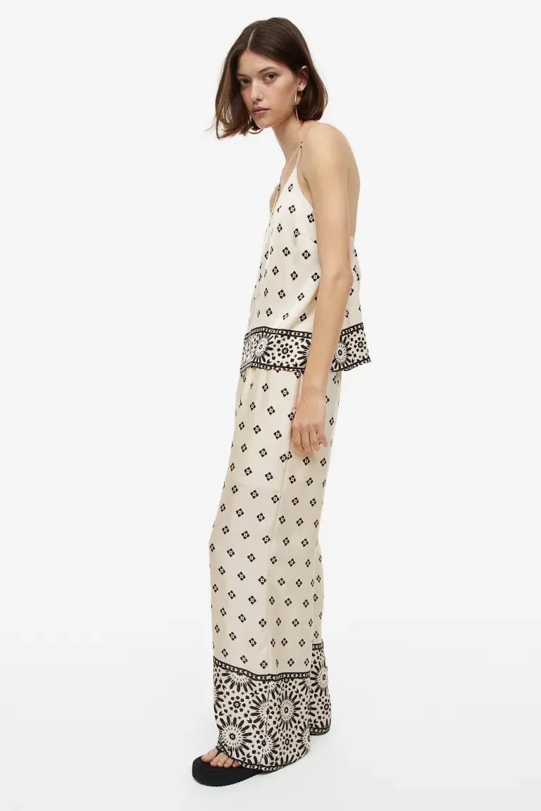 H&M wide leg trousers, cream/patterned