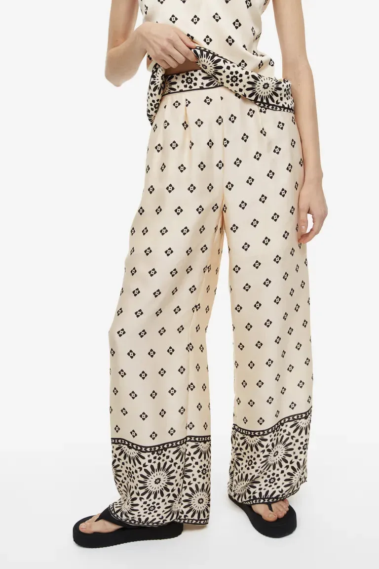 H&M wide leg trousers, cream/patterned