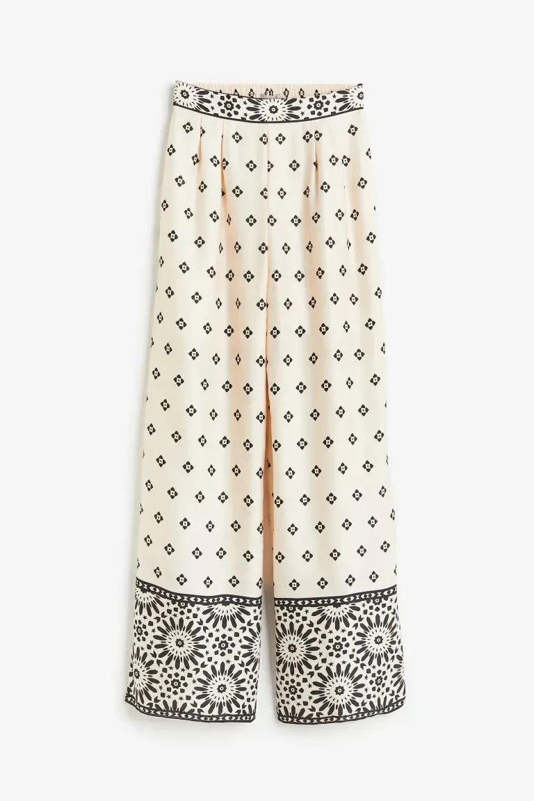 H&M wide leg trousers, cream/patterned