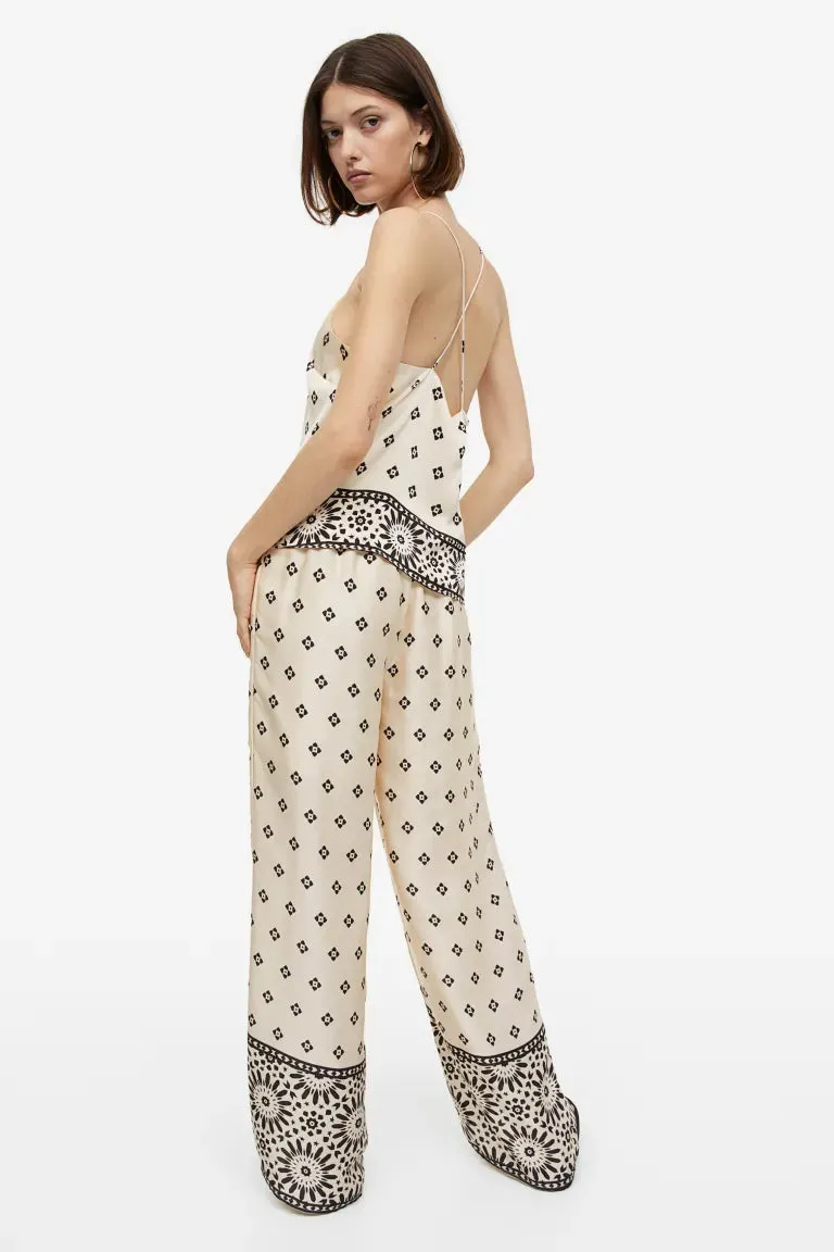 H&M wide leg trousers, cream/patterned