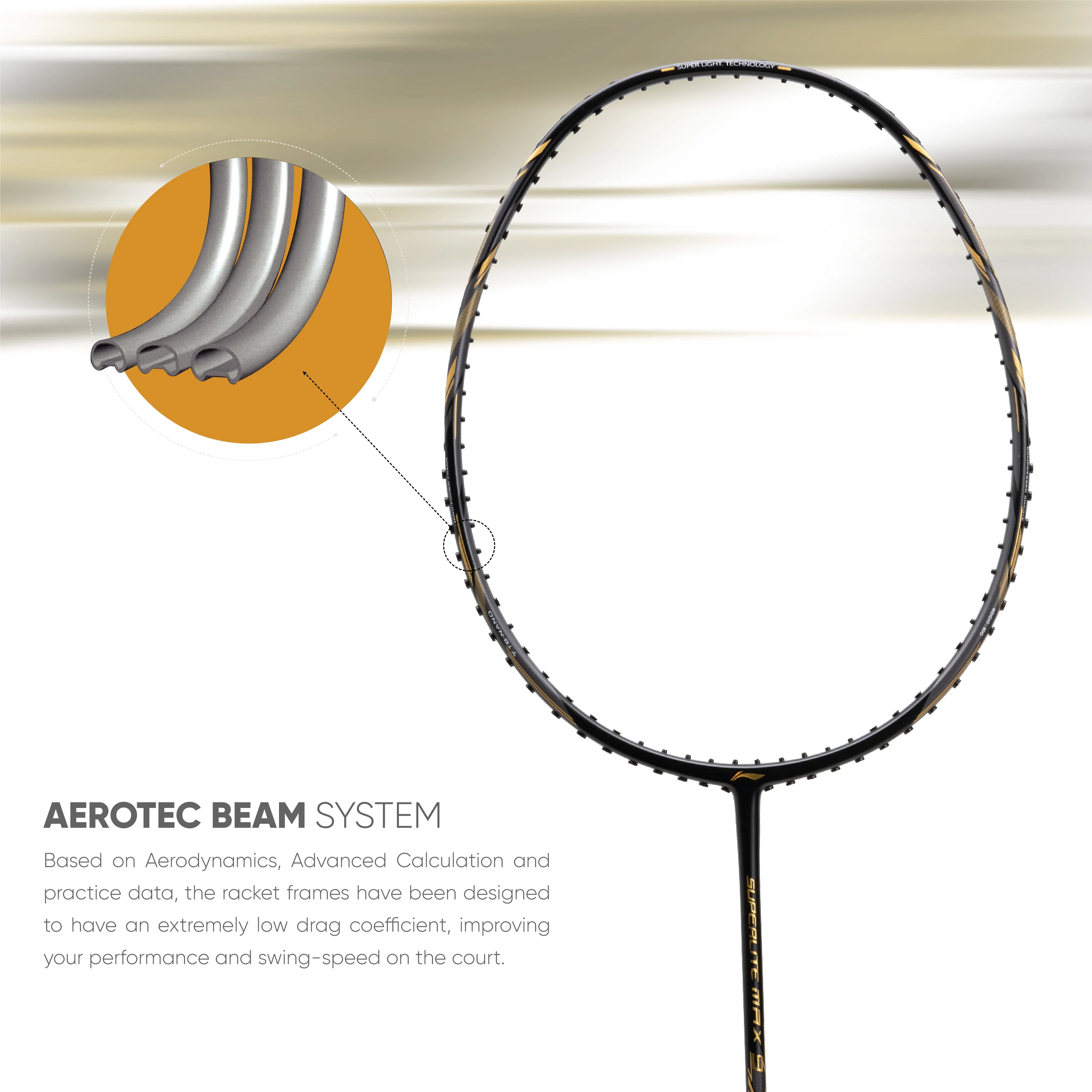 Li-Ning G-Force Superlite Max 9 Unstrung Badminton Racquet (Black / Gold)