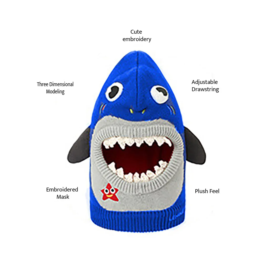 Little Surprise Box Knitted Starfish Shark  theme Winter Cap covering  Neck , Ears and Head for Minus degree Temperature, 5 yrs and above