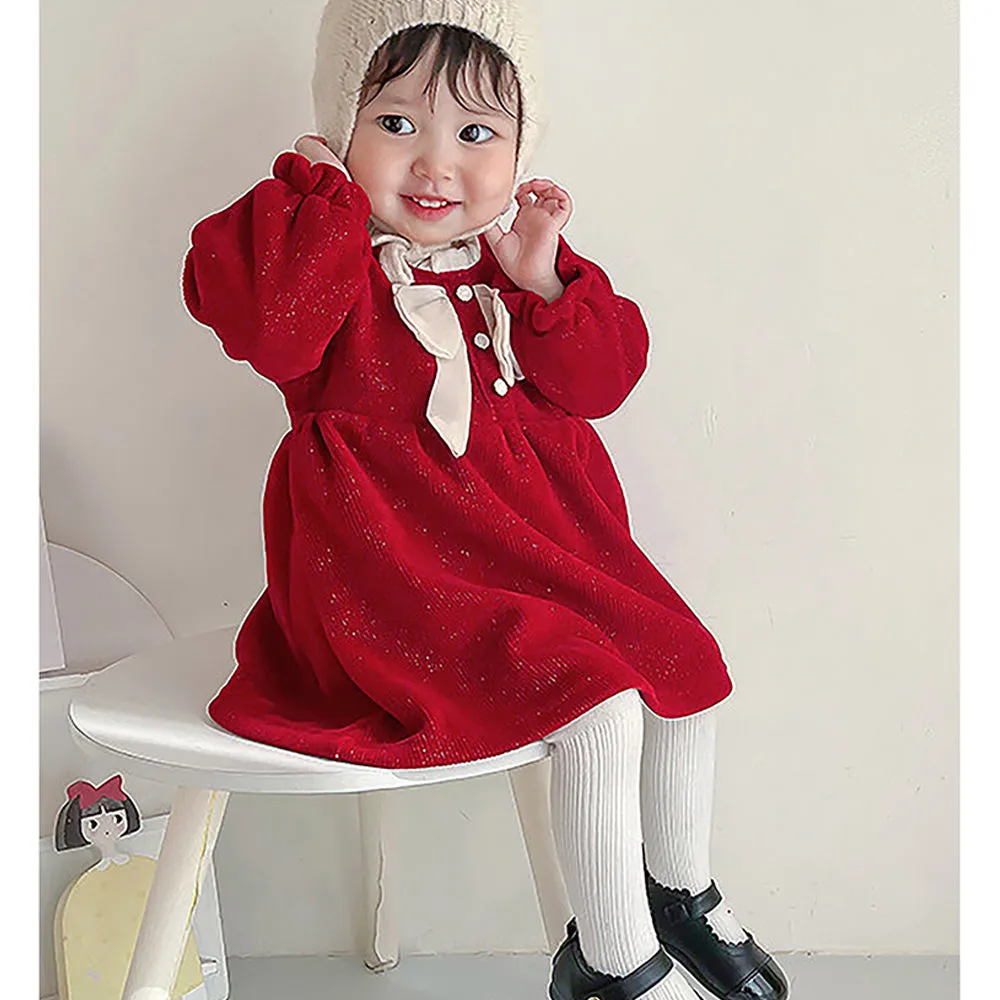 Little Surprise Box Maroon & Cream Big Bow Ruffled Neck Knitted Frock Winterwear For Girls