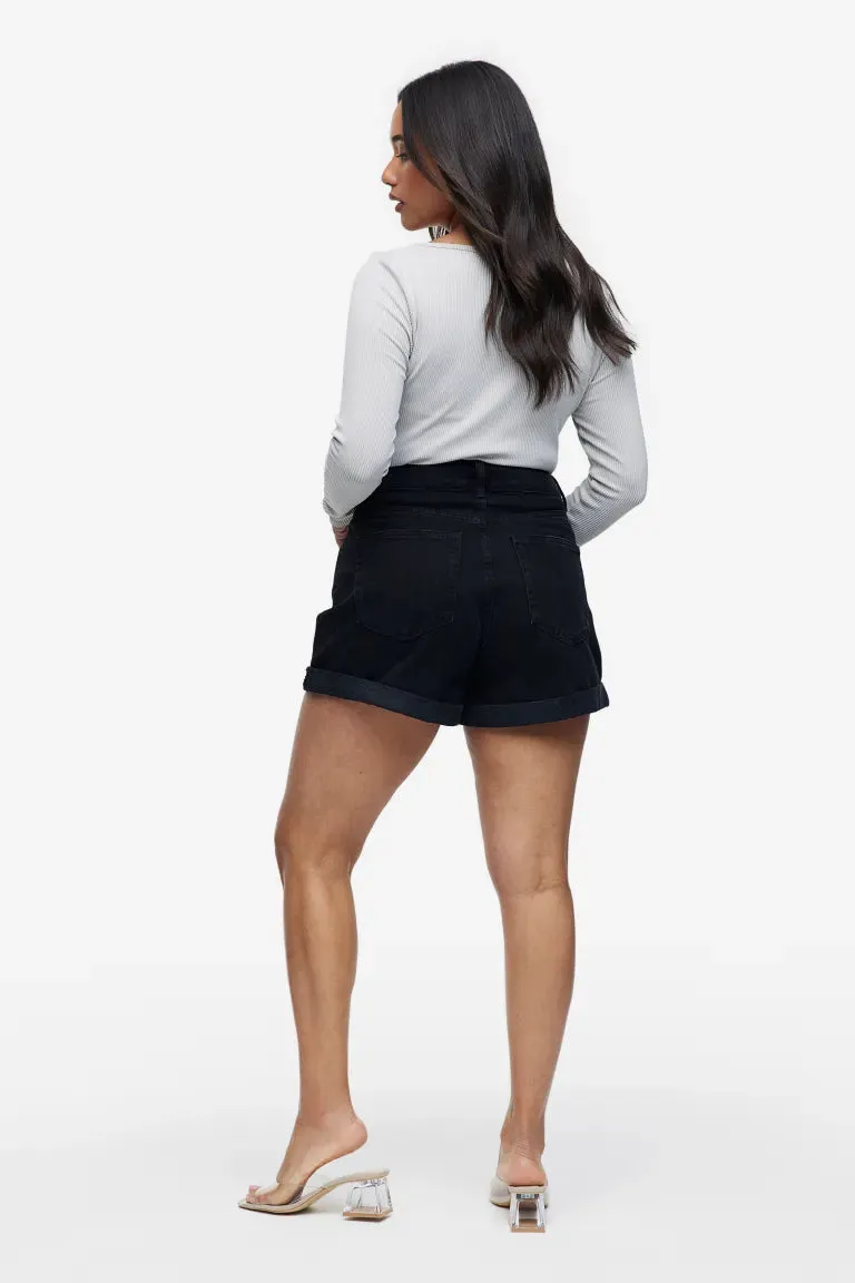 Mom H&M high denim shorts, black/washed