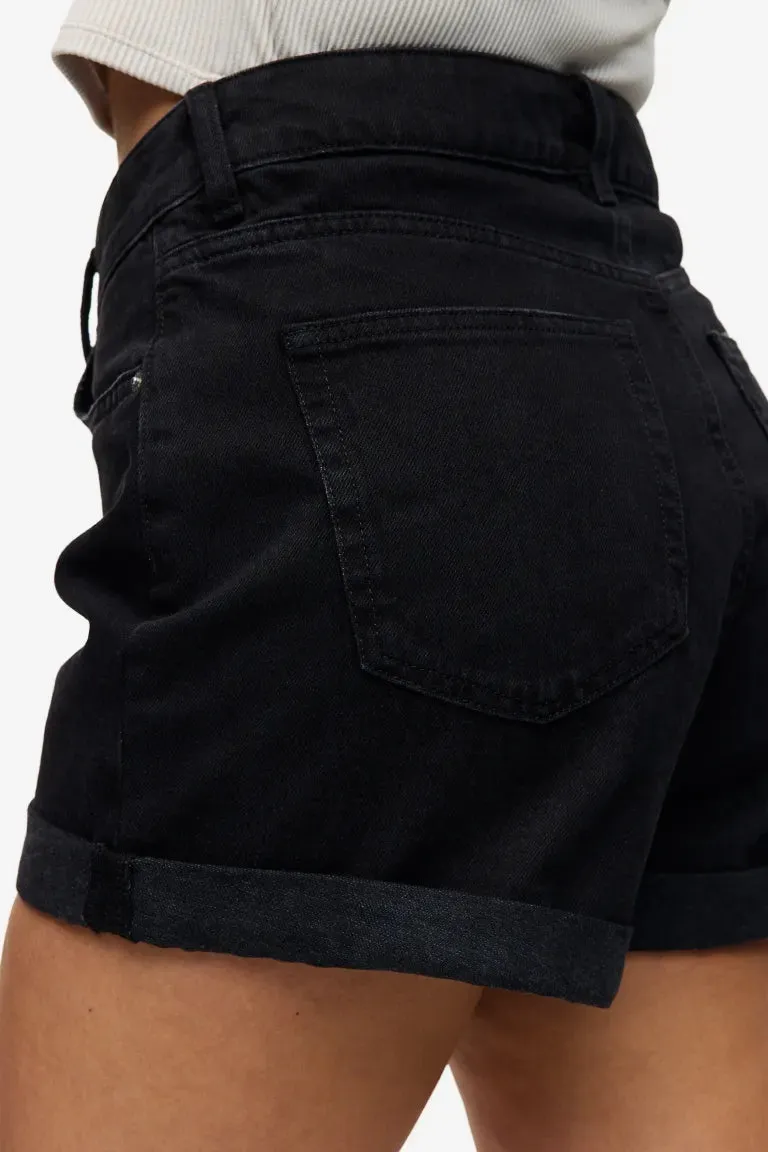 Mom H&M high denim shorts, black/washed