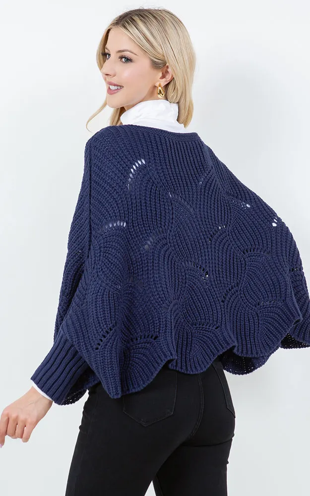 PA4271 SOLID COLOR KNIT PONCHO WITH SLEEVES