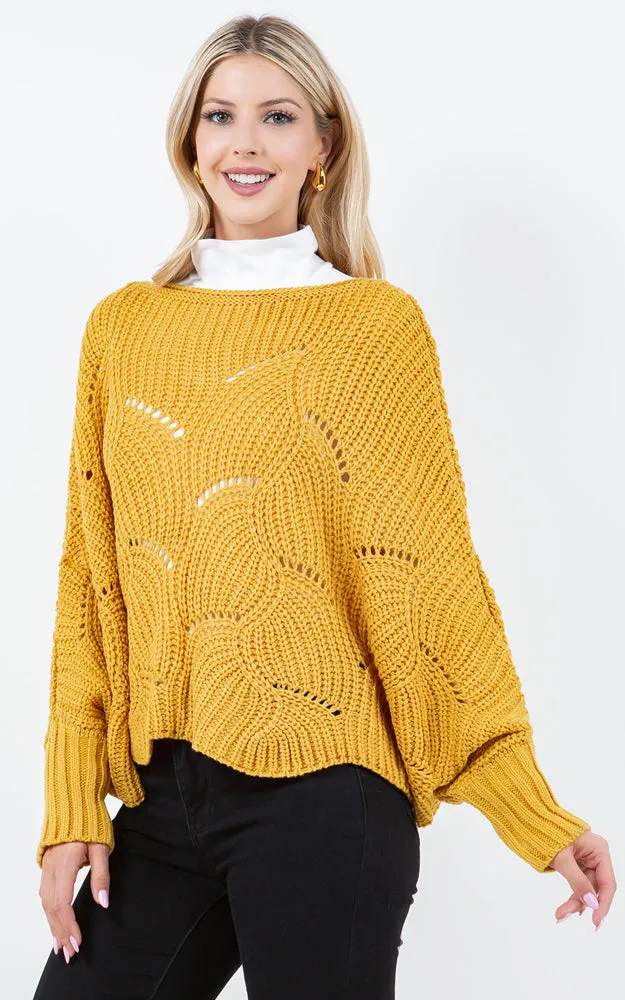 PA4271 SOLID COLOR KNIT PONCHO WITH SLEEVES