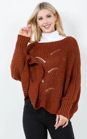 PA4271 SOLID COLOR KNIT PONCHO WITH SLEEVES
