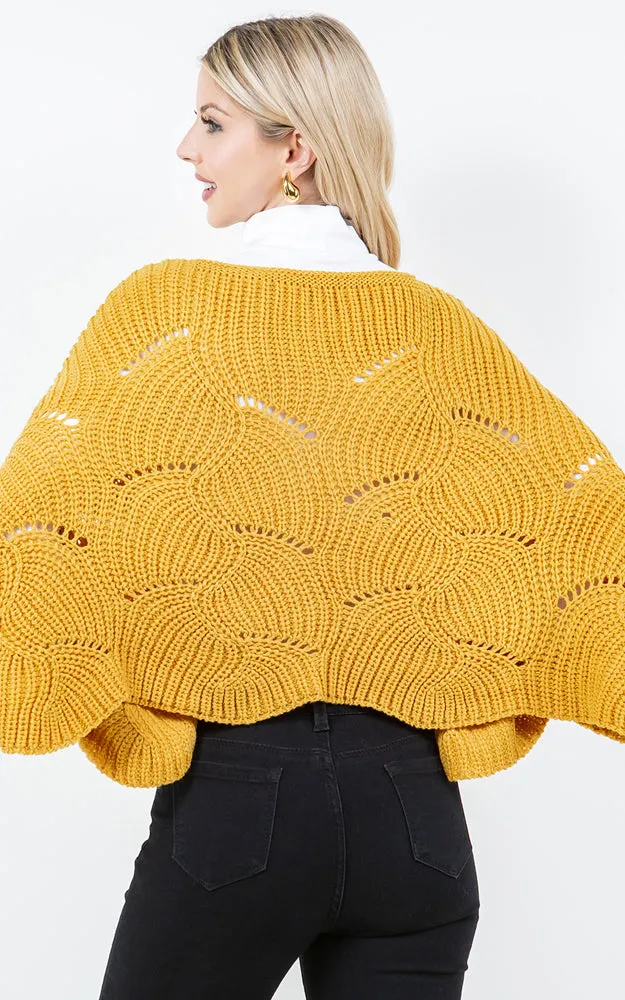 PA4271 SOLID COLOR KNIT PONCHO WITH SLEEVES