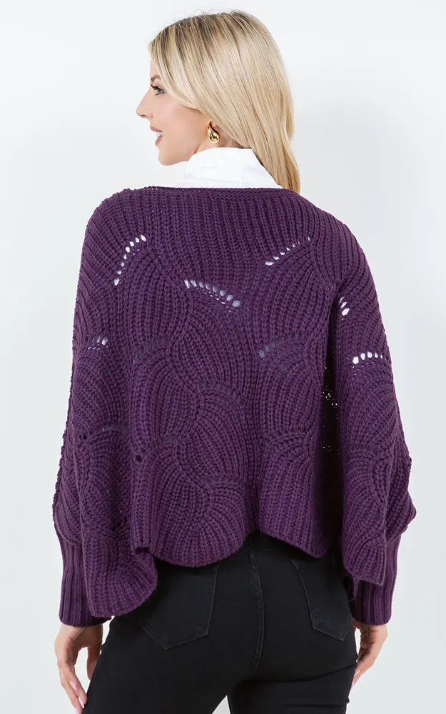 PA4271 SOLID COLOR KNIT PONCHO WITH SLEEVES