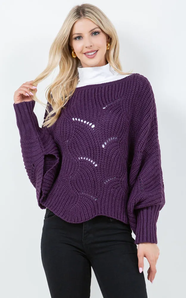PA4271 SOLID COLOR KNIT PONCHO WITH SLEEVES