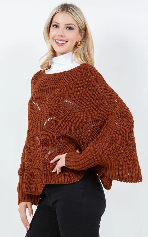 PA4271 SOLID COLOR KNIT PONCHO WITH SLEEVES