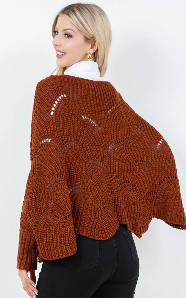 PA4271 SOLID COLOR KNIT PONCHO WITH SLEEVES