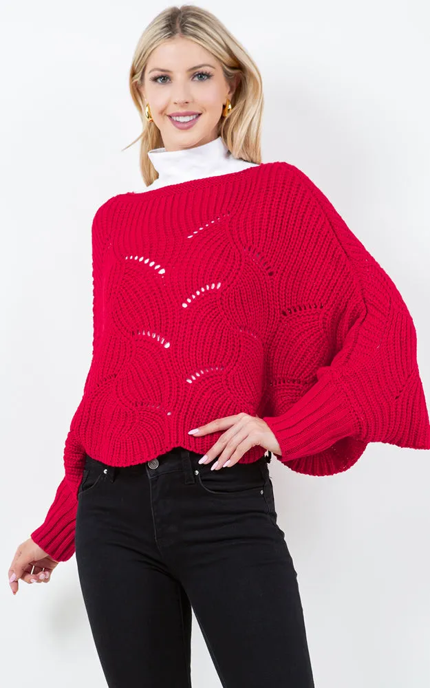 PA4271 SOLID COLOR KNIT PONCHO WITH SLEEVES