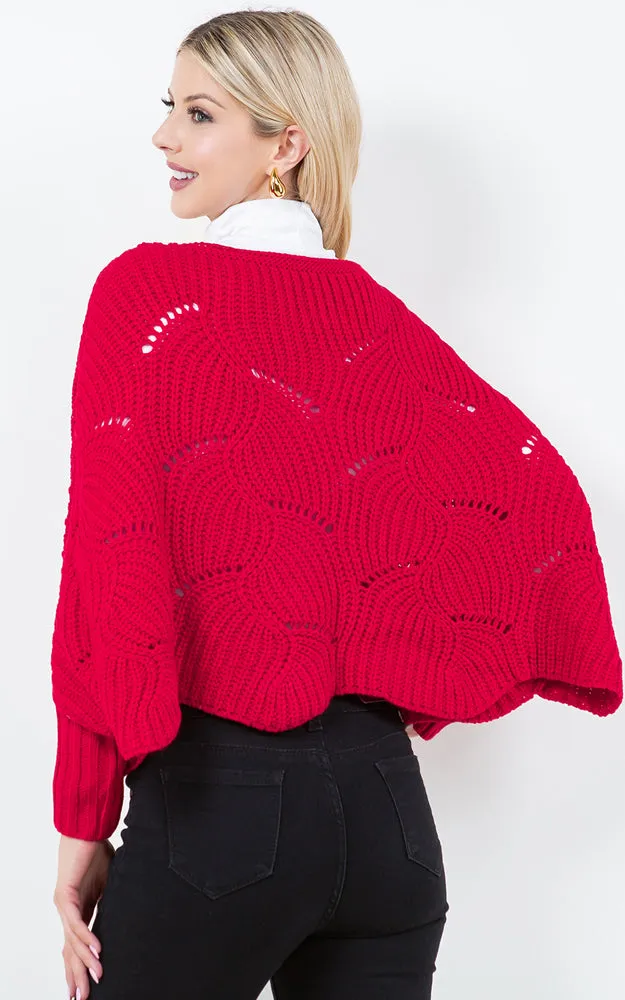 PA4271 SOLID COLOR KNIT PONCHO WITH SLEEVES
