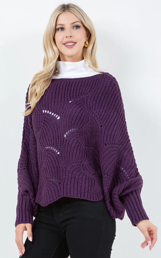 PA4271 SOLID COLOR KNIT PONCHO WITH SLEEVES