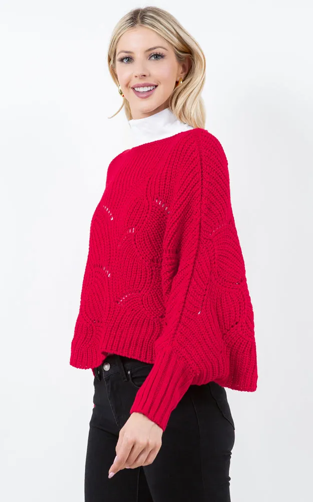 PA4271 SOLID COLOR KNIT PONCHO WITH SLEEVES