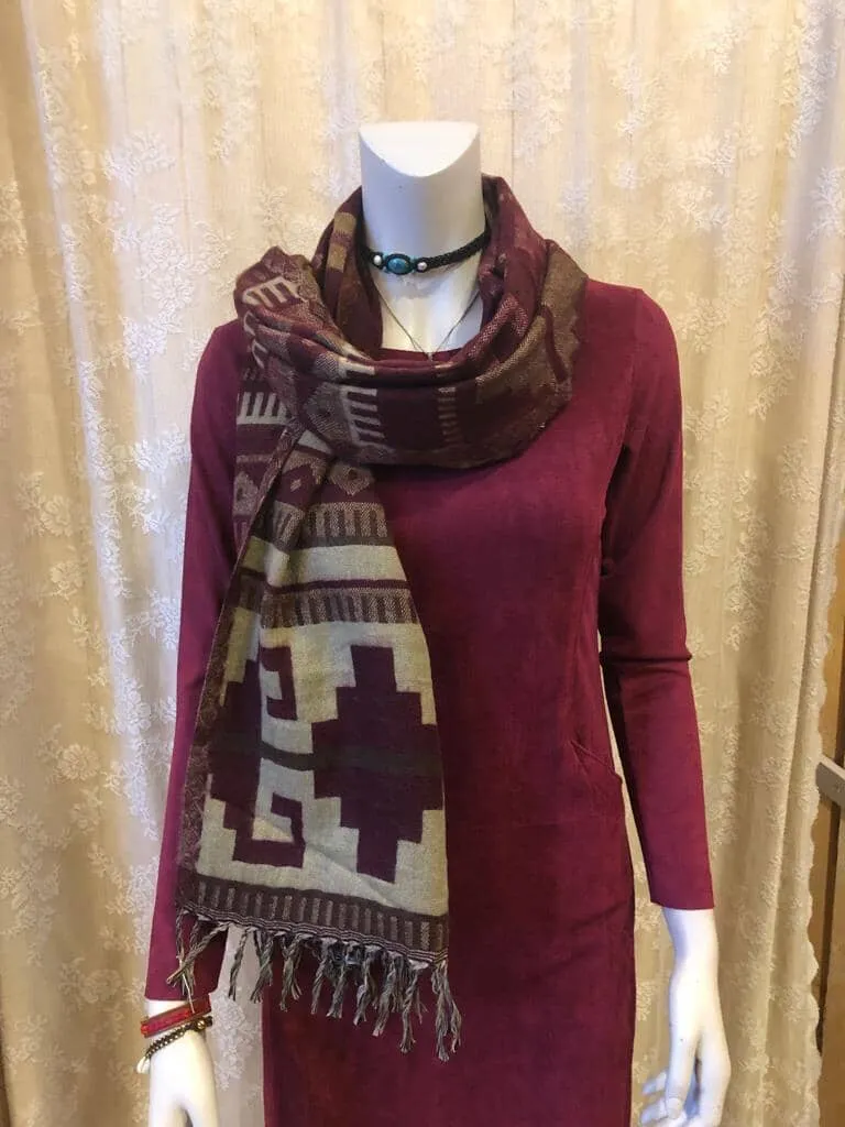 Winter style- warme wintersjaal - zigzag bordeaux